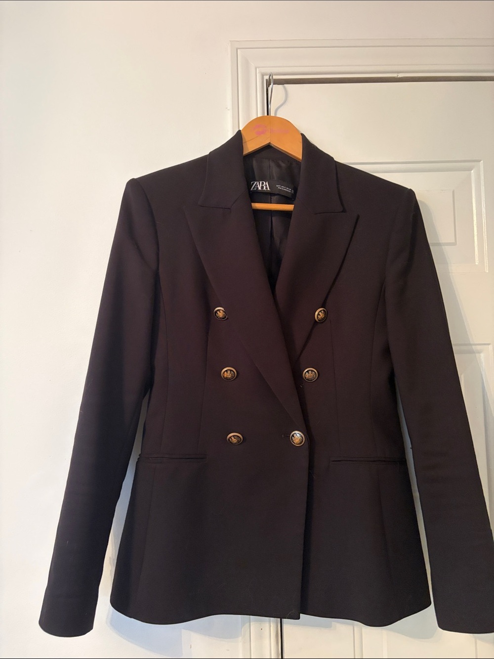 Zara Black Double-Breasted Blazer with Gold Buttons